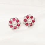 Ruby & Pearl Earrings (Silver) EAR000723