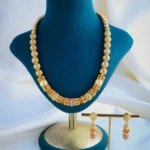 Ruby Pearl Matar Mala Necklace Set (Antique Gold) NEC000907