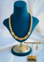 Ruby Pearl Matar Mala Necklace Set (Antique Gold) NEC000907
