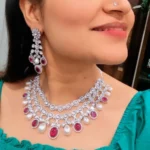 Ruby Pearl Necklace Set (White- Gold)- NEC08122205