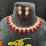 Ruby Pearl Necklace Set (White-Gold)- NEC15122213