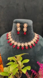 Ruby Pearl Necklace Set (White-Gold)- NEC15122213