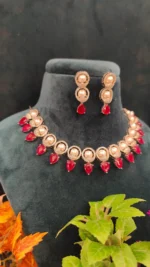Ruby Pearl Necklace Set (White-Gold)- NEC15122213 - Image 2