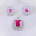 Ruby Pink American Diamond Pendant Set (Silver) PSET02380