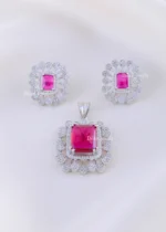 Ruby Pink American Diamond Pendant Set (Silver) PSET02380
