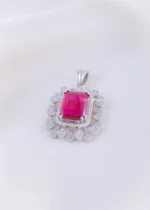 Ruby Pink American Diamond Pendant Set (Silver) PSET02380 - Image 2