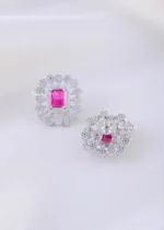 Ruby Pink American Diamond Pendant Set (Silver) PSET02380 - Image 3