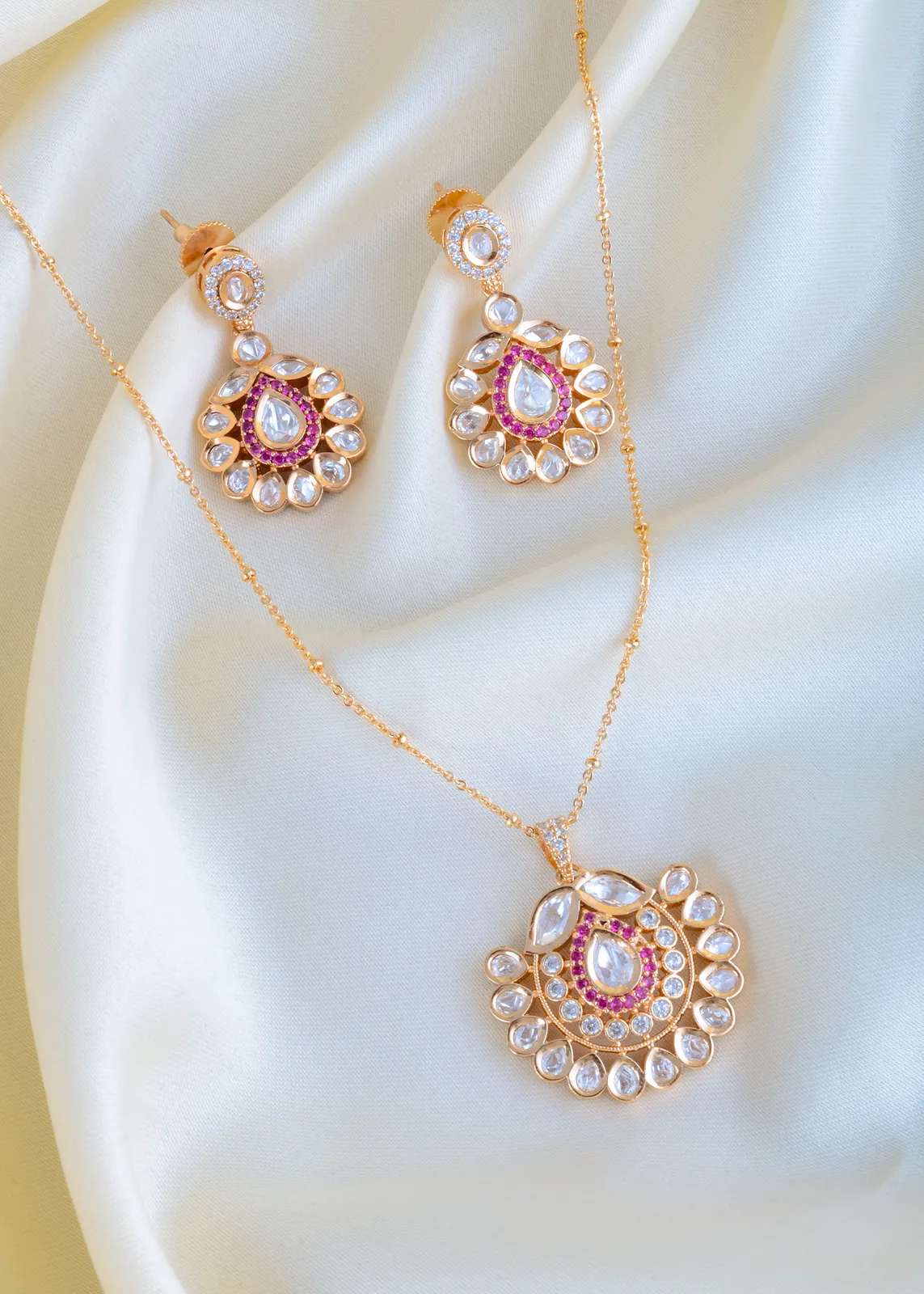 Ruby-Polki-Locket-Chain-Set-Yellow-Gold-NEC001447a Ruby Polki Locket Chain Set (Yellow Gold) NEC001447 - Image 1