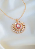 Ruby Polki Locket Chain Set (Yellow Gold) NEC001447 - Image 2