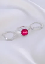 Ruby Red Halo Trio Set (Silver) RING02176 - Image 3