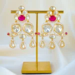 Ruby Red Moissanite Polki Dangler Earrings (Yellow Gold) EAR001554