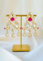 Ruby Red Moissanite Polki Dangler Earrings (Yellow Gold) EAR001554