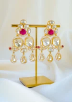 Ruby Red Moissanite Polki Dangler Earrings (Yellow Gold) EAR001554 - Image 2