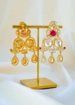 Ruby Red Moissanite Polki Dangler Earrings (Yellow Gold) EAR001554 - Image 3