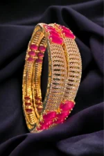 Ruby Glow Glam Bangles (Yellow-Gold) BAN000333
