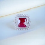 Ruby Red Square Cocktail Ring (Silver) RING01203