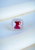Ruby Red Square Cocktail Ring (Silver) RING01203