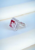 Ruby Red Square Cocktail Ring (Silver) RING01203 - Image 2