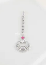 Ruby Silver Plated Diamond Maangtika- ACC002806 - Image 2