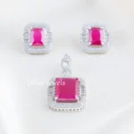 Ruby Silver Plated Diamond Pendant Set- PSET02742