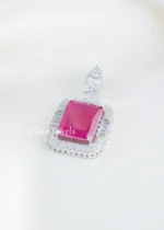 Ruby Silver Plated Diamond Pendant Set- PSET02742 - Image 2