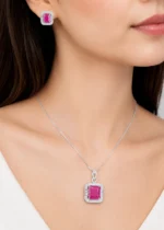 Ruby Silver Plated Diamond Pendant Set- PSET02742 - Image 4
