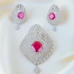 Ruby Statement Diamond Pendant Set (Silver) PSET01473