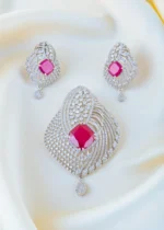 Ruby Statement Diamond Pendant Set (Silver) PSET01473