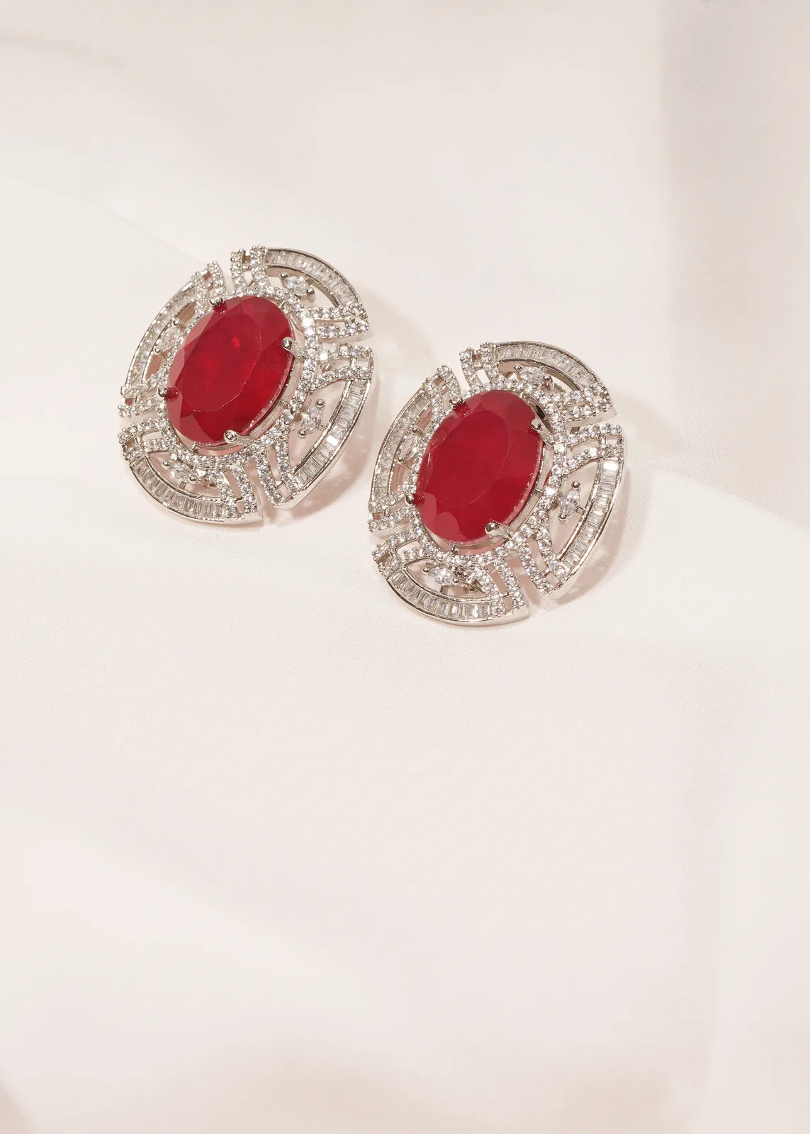 Ruby-Statement-Studs-Silver-EAR000460a Ruby Statement Studs (Silver) EAR000460 - Image 1