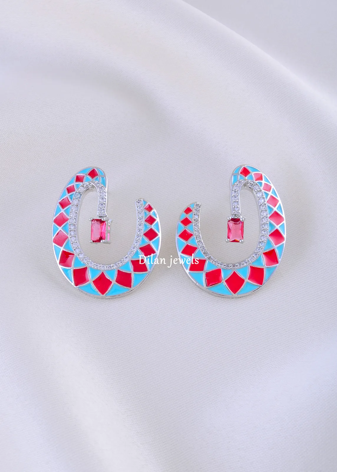 Ruby-Turquoise-Glam-Hoops-Silver-EAR002227a Ruby Turquoise Glam Hoops (Silver) EAR002227 - Image 1