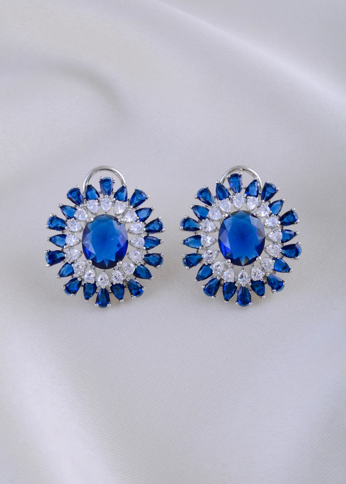 Sapphire-Bloom-Earrings-Silver-EAR002039a Sapphire Bloom Earrings (Silver) EAR002039 - Image 1