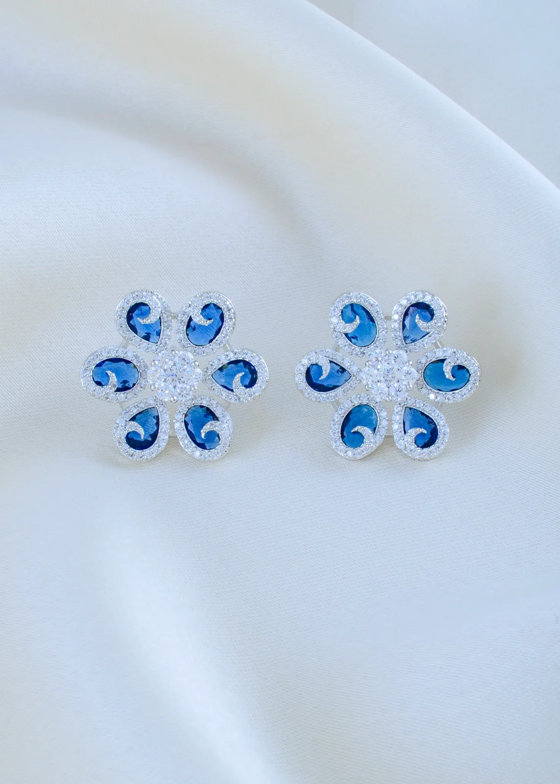 Sapphire-Blossom-Earrings-Silver-EAR001872a Sapphire Blossom Earrings (Silver) EAR001872 - Image 1
