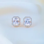 Screw Back 3ct. Emerald Cut Stud Earrings (Rose Gold) EAR001647