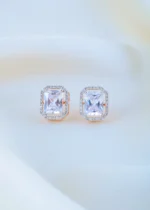 Screw Back 3ct. Emerald Cut Stud Earrings (Rose Gold) EAR001647