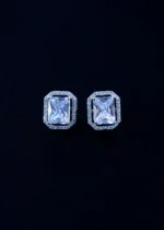 Screw Back 3ct. Emerald Cut Stud Earrings (Silver) EAR001648