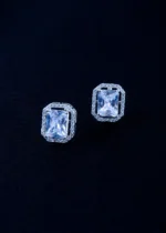Screw Back 3ct. Emerald Cut Stud Earrings (Silver) EAR001648 - Image 2