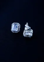 Screw Back 3ct. Emerald Cut Stud Earrings (Silver) EAR001648 - Image 3