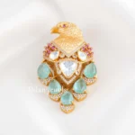 Sea Green Antique Gold Plated Kundan Brooch- BRO002771