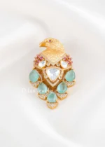 Sea Green Antique Gold Plated Kundan Brooch- BRO002771