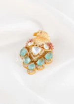 Sea Green Antique Gold Plated Kundan Brooch- BRO002771 - Image 2