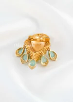 Sea Green Antique Gold Plated Kundan Brooch- BRO002771 - Image 3