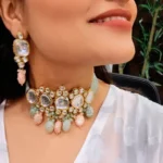 Sea-Green & Blush Pink Choker Set (Yellow-Gold)- NEC07012305