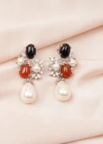 Semi Precious Stone Pearl Drop Earrings (Silver) EAR000768