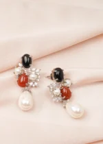 Semi Precious Stone Pearl Drop Earrings (Silver) EAR000768 - Image 3