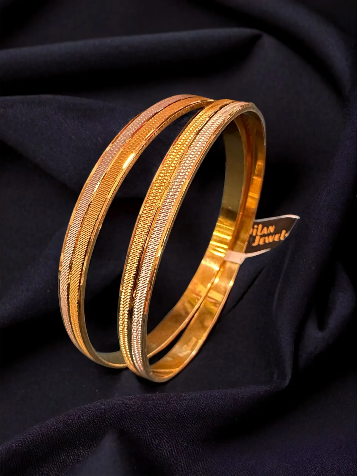 Set-of-2-Gold-Rhodium-Bangles-Yellow-Gold-White-Rhodium-BAN000101a Set of 2 Gold- Rhodium Bangles (Yellow-Gold & White Rhodium) BAN000101 - Image 1
