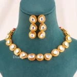 Shahi Teardrop Kundan Necklace Set (Yellow Gold) NEC002709