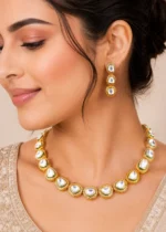 Shahi Teardrop Kundan Necklace Set (Yellow Gold) NEC002709 - Image 4