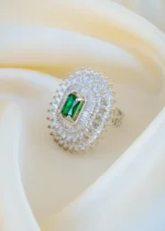 Shimmer Green Cocktail Ring (Silver) RING01440 - Image 2
