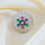 Shimmer Multicolor Cocktail Ring (Silver) RING01443