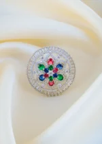 Shimmer Multicolor Cocktail Ring (Silver) RING01443
